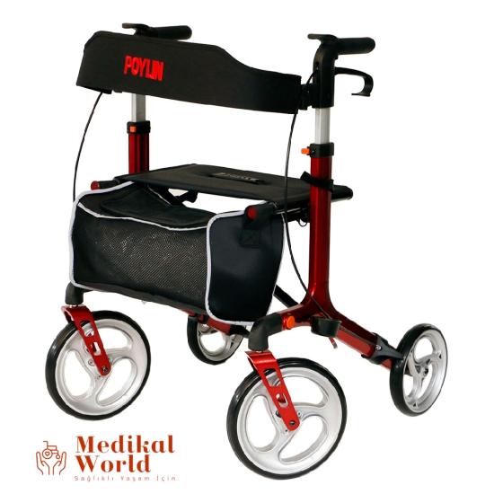 Poylin P888 Ultra Lüks Rolatör Kırmızı - Titanyum Gri